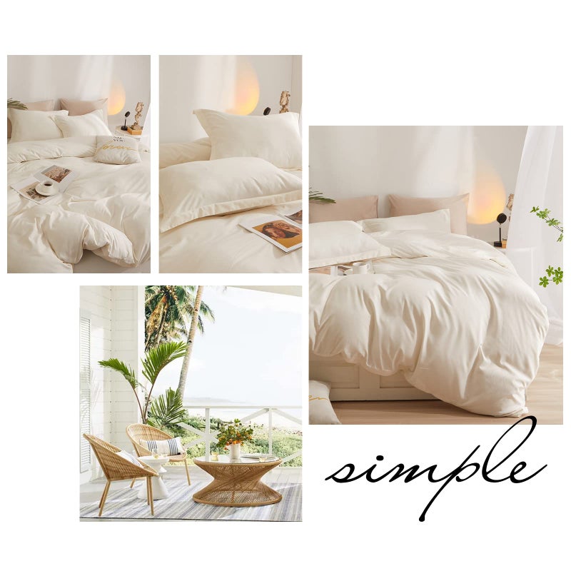 AMWAN Boho 3 Pieces Queen Size Soft Washed Microfiber Cream White Duvet Cover Set with Zipper Closure - Off White 90”x90” Comforter Cover, 2 Pillowcases - Image 3